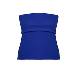 Saks Straplez Yaka Yandan Fermuarlı Krep Örme Bluz TBBSS24AF00092