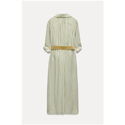 BELTED STRIPED SHIRT DRESS