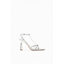 METALLIC HIGH-HEEL STRAPPY SANDALS