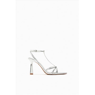 METALLIC HIGH-HEEL STRAPPY SANDALS