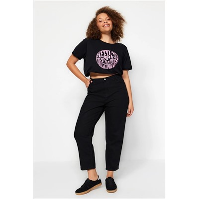 Siyah Yüksek Bel Mom Fit Jeans TBBSS23CJ00038