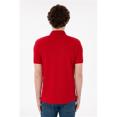 Erkek Slim Fit Polo Yaka Kırmızı Basic Tişört