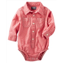 2-Pocket Chambray Button-Front Bodysuit