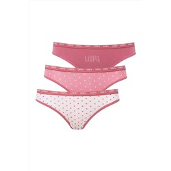 U.S. Polo Assn., Puantiyeli, 3'lü Slip Külot Set, Pamuklu & Likralı