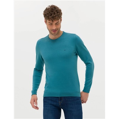 Petrol Slim Fit Bisiklet Yaka Basic Triko Kazak