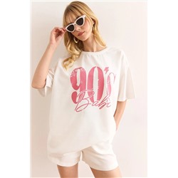 Olalook, Kadın Beyaz 90'S Baskılı 2 İp Relaxed Fit Tişört TSH-19000901