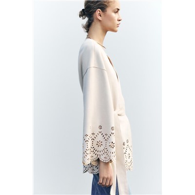 OPENWORK SUEDE-EFFECT TRENCH COAT