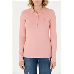 Kadın Pudra Basic Polo Yaka Sweatshirt