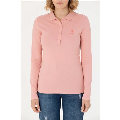Kadın Pudra Basic Polo Yaka Sweatshirt