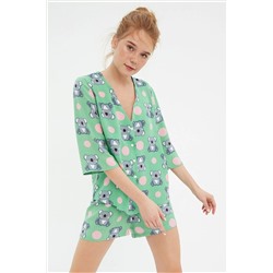 TRENDYOLMİLLA Çok Renkli Koala Desenli Gömlek-Şort Dokuma Pijama Takımı THMSS21PT0295