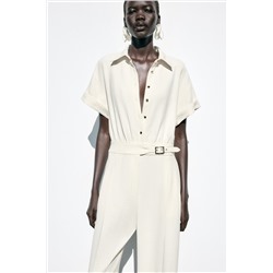 CREPE BUCKLE WAIST JUMPSUIT