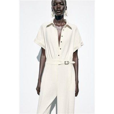 CREPE BUCKLE WAIST JUMPSUIT