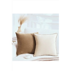 Bc Home 2'li Kenar Biyeli Krem, Deve Tüyü Kırlent Kılıfı Seti, Kadife Görünümlü 2 Adet 43 X 43 Cm PLFB432L
