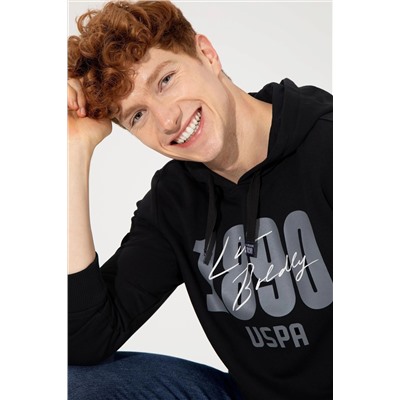 Erkek Siyah Kapüşonlu Sweatshirt