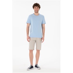 Erkek Regular Fit Bisiklet Yaka Mavi Basic Tişört
