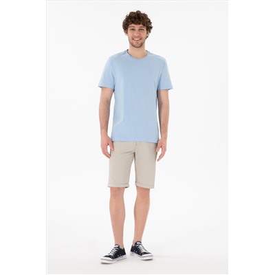 Erkek Regular Fit Bisiklet Yaka Mavi Basic Tişört