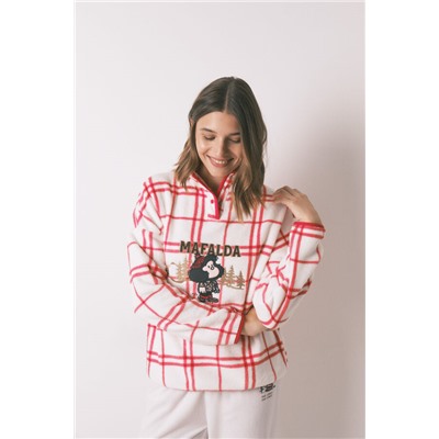 Pijama largo polar cuadros blanco Mafalda