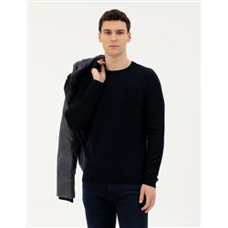 Koyu Lacivert Slim Fit Bisiklet Yaka Triko Kazak