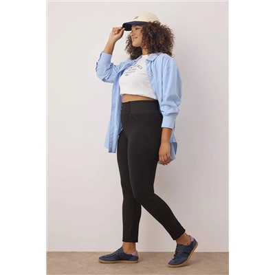 Siyah Beli Lastikli Skinny Örme Büyük Beden Pantolon TBBAW23AR00023