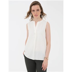Ekru Slim Fit Kolsuz Gömlek