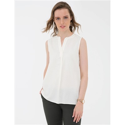 Ekru Slim Fit Kolsuz Gömlek