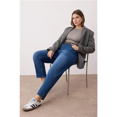 Koyu Mavi Mavi Yüksek Bel Mom Fit Jeans TBBAW24CJ00050