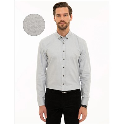 Gri Slim Fit Uzun Kollu Gömlek
