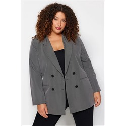 Trendyol Curve Gri Kruvaze Kapama Astarlı Blazer Ceket TBBAW24AG00003