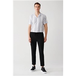 Avva Erkek Siyah Yandan Cepli Beli Lastikli Bağcıklı Duble Paça Relaxed Fit Rahat Kesim Jogger Pantolon E E003000