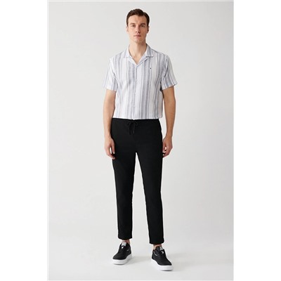 Avva Erkek Siyah Yandan Cepli Beli Lastikli Bağcıklı Duble Paça Relaxed Fit Rahat Kesim Jogger Pantolon E E003000