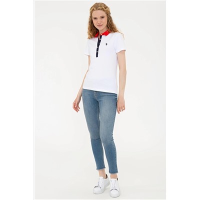 Kadın Beyaz Basic Polo Yaka Tişört
