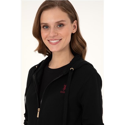 Kadın Siyah Kapüşonlu Fermuarlı Sweatshirt