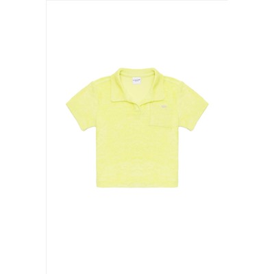 Kız Çocuk Neon Sarı Polo Yaka Tişört