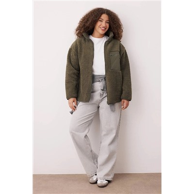 Haki Winter Essentials Kalın Polar Fermuarlı Dik Yaka Cepli Örme Sweatshirt TBBAW26AO00022