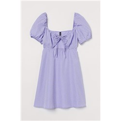 Kleid mit Puffärmeln Helllila/Gingham-Karo