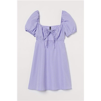 Kleid mit Puffärmeln Helllila/Gingham-Karo