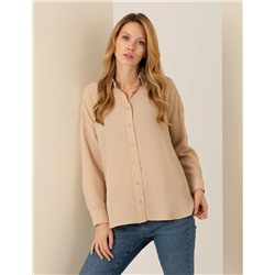 Camel Oversize Uzun Kollu Gömlek