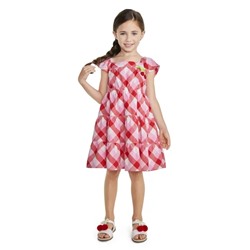 Girls Gingham Tiered Dress - Very Cherry