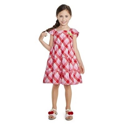 Girls Gingham Tiered Dress - Very Cherry
