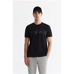 Avva, Erkek Siyah Bisiklet Yaka Interlok Elastan T-shirt A42y1005