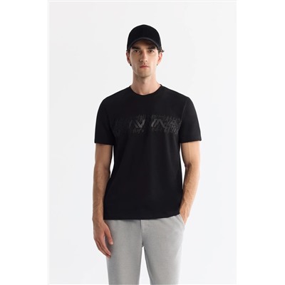 Avva, Erkek Siyah Bisiklet Yaka Interlok Elastan T-shirt A42y1005