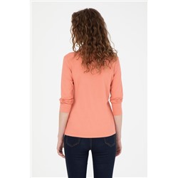 Kadın Somon Basic Polo Yaka Sweatshirt