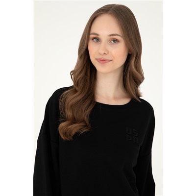 Kadın Siyah Basic Bisiklet Yaka Sweatshirt