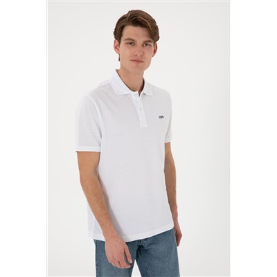 Erkek Regular Fit Polo Yaka Beyaz Basic Tişört