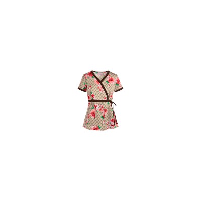 koi Scrubs Designer Floral Mock Wrap Print Top