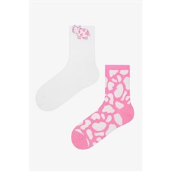 Penti, 3D Cow Pembe Beyaz 2li Soket Çorap