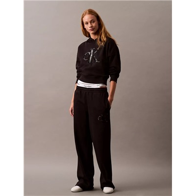 Sequin Monogram Logo Fleece Wide Leg Sweatpants