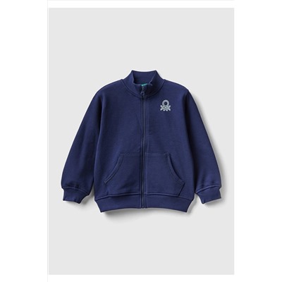 United Colors of BenettonErkek Çocuk Lacivert Benetton Logolu Dik Yaka Sweatshirt Lacivert