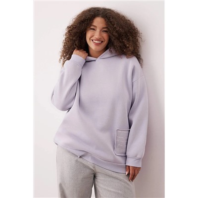 Lila Kapüşonlu Slogan Detaylı İçi Polar Kalın Örme Sweatshirt TBBAW24AO00018
