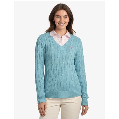SOFT CABLE V-NECK SWEATER